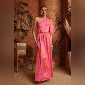 Sugar lips Lava Flow One Shoulder Satin Maxi Dress small nwt